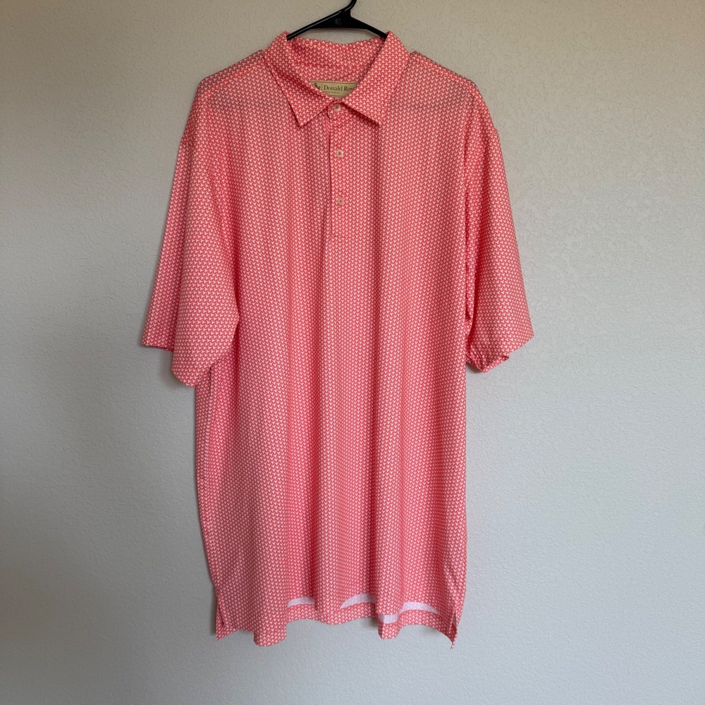 Donald Ross Mens XL Performance Golf Polo Shirt Coral Pink Longhorn Bull Print